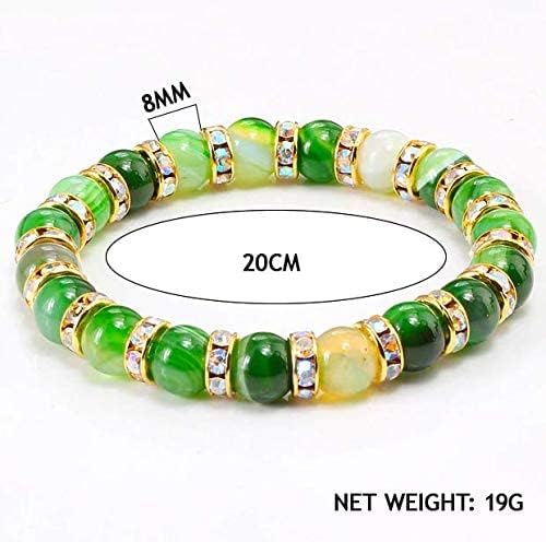 Helena Rose Ladies Spiritual Bracelet for Women- Gorgeous Green Agate Gemstones & Sparkling Green Rhinestone Crystals - Woman's Stretch Bracelet - Plus Jewellery Gift Box
