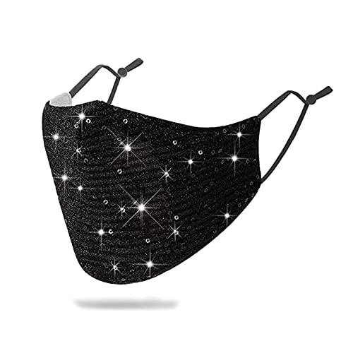 Belicey Sparkly Black Sequins Face Masc For Women Glitter Sequin Mouth Cover Bling Party Facial Decoration Halloween Costume Face Bandana (Black) #TOP4