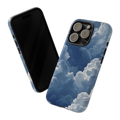 Coque iPhone 15 Pro motif nuage bleu 3D rigide brillante antichoc