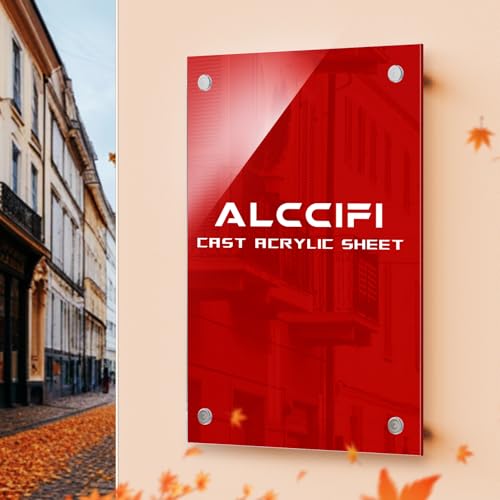 Image of Red Acrylic Sheet 12 inch x 16 inch x 1 /8 inch Thick, ALCCIFI 2 Pack Opaque Glossy Cast Red Plexiglass for DIY Crafts, Signage, Laser Cutting & Engraving
