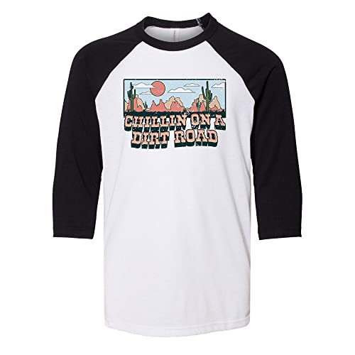 Chillin on a Dirt Road Kids Three-Quarter Raglan Sleeve Baseball Shirt Youth Large White/Black
