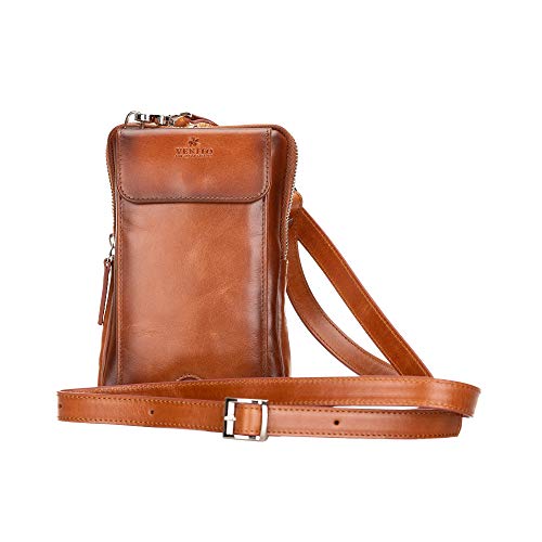 Ferrara Premium Leather Crossbody Phone Purse - Unisex Crossover Sling Shoulder Bag with Card Holder, Travel Wallet