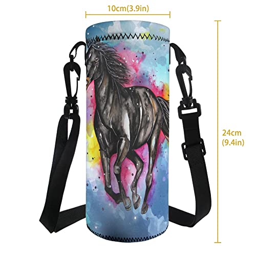 TOADDMOS Neoprene Water Bottle Carrier Holder with Adjustable Shoulder Straps Watercolor Horse Insulated Drawstring Bottle Pouch Cover - Image 2