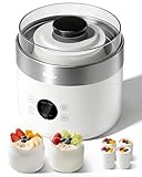 Bear Macchina per yogurt, yogurt e formaggio, con 4 bicchieri in ceramica da 125 ml, 2 contenitori in vetro XXL da 1 litro, 4 programmi preimpostati per yogurt greco, formaggio