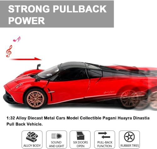 Image of Alloy Diecast Metal Cars Model Collectible Pagani Huayra Dinastia 1:32 Pull Back Vehicle Toy for Kids Boys Girl Gift (RED)