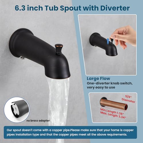 Image of gotonovo Tub Shower Faucet Set with Valve 6 Mode Handheld Oil Rubbed Bronze | Bathtub Faucet Set,6 Mode ABS Handheld Spray,6.3'' Metal Tub Spout,Brass Valve Trim Kit,Shower Head and Handle Kit,Wall Mount
