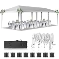 10x30ft Ez Pop Up Canopy, Wedding Party Tent with 16 Stakes & 8 Wind Ropes, Portable Instant Canopy Tent Gazebo Shelter for Outdoor Events, Pavilion Cater, Party, Wedding, Birthday, Graduation,White