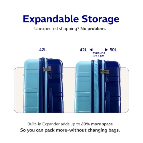Image of Provogue Azure Hard-Sided PP Set of 3 Luggage Suitcase | Expandable Space with 8 Wheels Trolley Bags for Travel | Lightweight with Combination Lock | 5 Year Warranty (Saphire Blue /Peacock Blue)