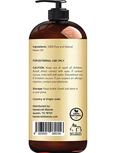Handcraft Neem Oil – 100% Pure And Natural Cold Pressed Neem Oil For Skin And Hair – Moisturizing And Hydrating Oil - 16 Fl. Oz #TOP2
