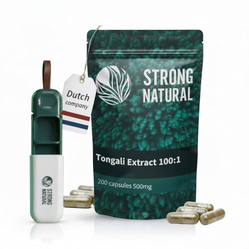 Strong Natural Tongkat 200 kapseln [500mg + GRATIS Premium Pillendose] Premium Pflanzenextrakt 100:1 -Wurzelextrakt