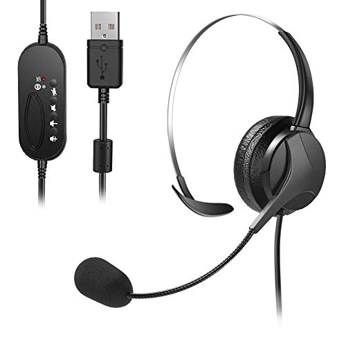Punasi コード付きUSBヘッドセット シングルサイドコンピュータヘッドホン ノイズキャンセリングマイク&インラインコントローラー付き コールセンター/ビジネス/スカイプ/ノートパソコン/PC用