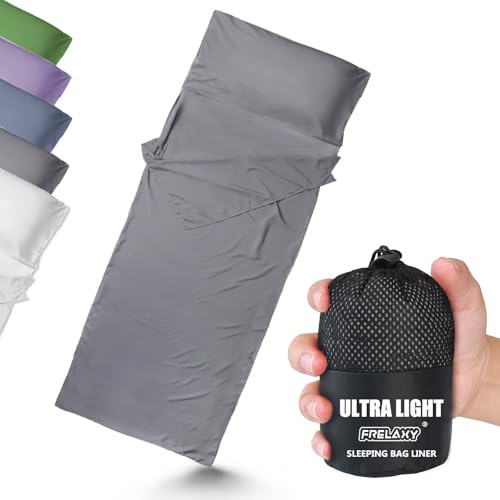Frelaxy Ultralight Sleeping Bag Liner - Lighter & Compact, 3 Sizes Travel Sheets & Adult Sleep Sack, Comfy Breathable & Silky Soft for Backpacking, Hotel, Camping, Hostels (Gray, 27.5in x 84.6")