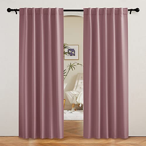 Image of RYB HOME Blackout Curtains 80 inches Long Thermal Insulating Large Window Curtains for Living Room Sliding Glass Door Dining Home Office Backdrop, Wild Rose, W 42 x L 80 per Panel, 2 Panels