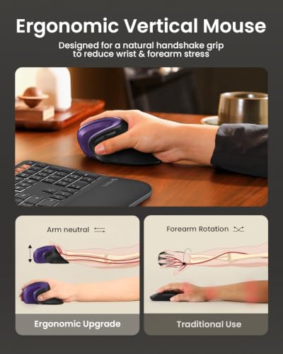 Image of ProtoArc EM11 NL Wireless Ergonomic Mouse, Rechargeable, Black Purple