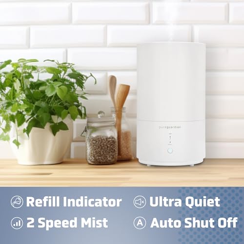 PureGuardian Top Fill Humidifier - H950AR Cool Mist Humidifier, 0.8 Gallon Tank with 30 Hour Runtime, Filter-Free, Quiet Ultrasonic Technology, Essential Oil Tray, 2 Speed Mist Control & Silver Clean - Image 4