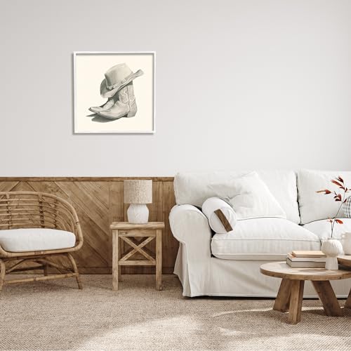 Image of 'Cowboy Boots Drawing'| Framed Giclee Art | Stupell Industries | White, 24 x 24 Inches, Easy to Hang and Sturdy, Made in USA, by Grace Popp