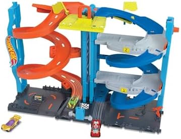 Kit Pista Hot Wheels Torre de Corridas Mattel. Pista Vertical com 2 níveis, lançadores duplos e garagem para estacionamento. para crianças a partir de 4 anos.