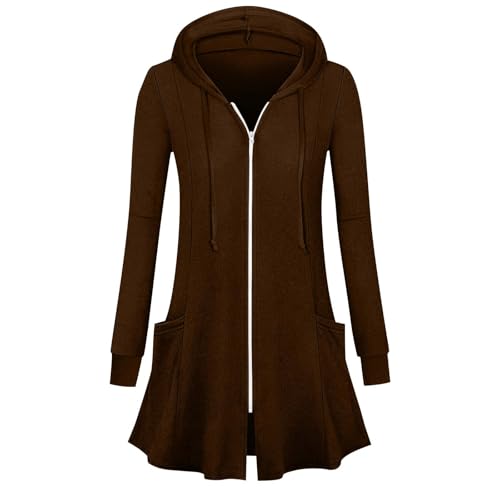 Womens Zip Up Hoodie - Lightweight Plus Size Open Front Long Jacket Coats Fall Fashion Ruffle Hem Casual Sweatshirts