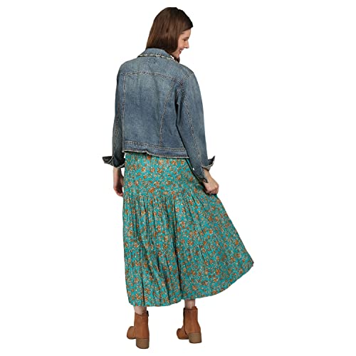 Catalog Classics Womens Reversible Boho Maxi Skirt - Patchwork Floral Long Skirt, 36" L - Gold/Green - Medium #TOP4