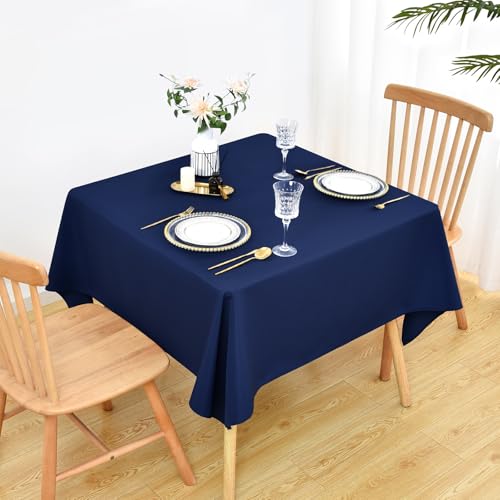 Wolkemer 2 Pack 54x54 Inch Square Tablecloth, Washable and Reusable Polyester Fabric Table Cloth, Solid Navy Blue Table Cover for Dining, Wedding, Holiday Party Banquet Tabletop Decoration by Wolkemer - Used condition - Image 2