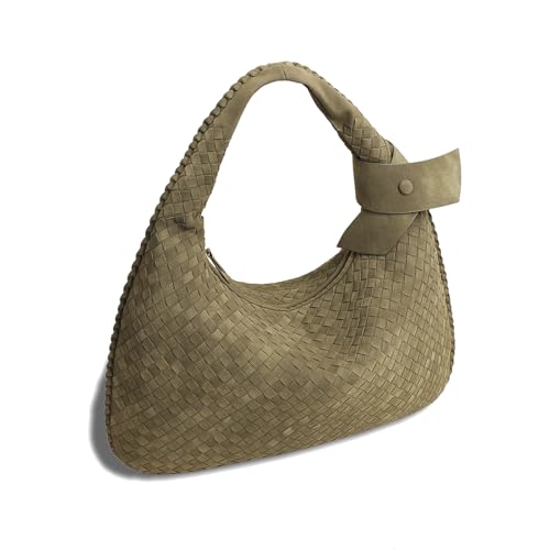 Bolso tipo Tote tejido en ante sintético verde para mujer miniatura 1