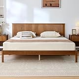 Queen Bed Frame with Fluted Headboard, 100% Malaysian Rubberwood Bed Frame