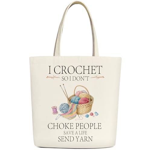 BWTRVL Cute Canvas Crochet Tote Bag for Women, Perfect Mother's Day Birthday Crochet Gifts for Crocheters Mom Grandmother Best Friends, Reusable Market Tote Everyday Use Mommy Bag - A10