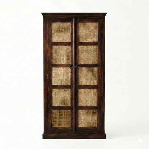 Image of Modern Furniture Boho Sheesham Wooden Crockery Cabinet with Door | Solid Wood Multipurpose Storage Cabinets for Living Room Home & Kitchen | Book Shelf Wooden - Walnut Finish