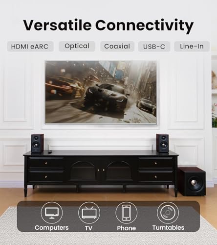 Image of Edifier S355DB 2.1 Powered Bookshelf Speakers with Wireless 8 inch Subwoofer, 150W Tri-Amp Hi-Res Audio, Computer Speaker System, Bluetooth 6.0 with LDAC, HDMI /Optical /Coaxial Inputs for PC, TV (Walnut)