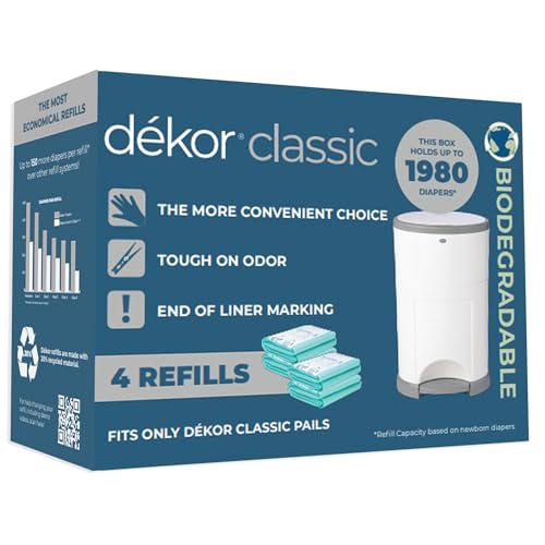 Image of Diaper Dekor Classic Diaper Pail Biodegradable Refills | 4 Count | Most Economical Refill System | Quick & Easy to Replace | No Preset Bag Size Use Only What You Need | Exclusive End-of-Liner Marking