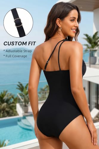 Image of Aqua Eve Women Mesh One Piece Swimsuit - Tummy Control One Shoulder Bathing Suit Cut Out Swimwear 2026