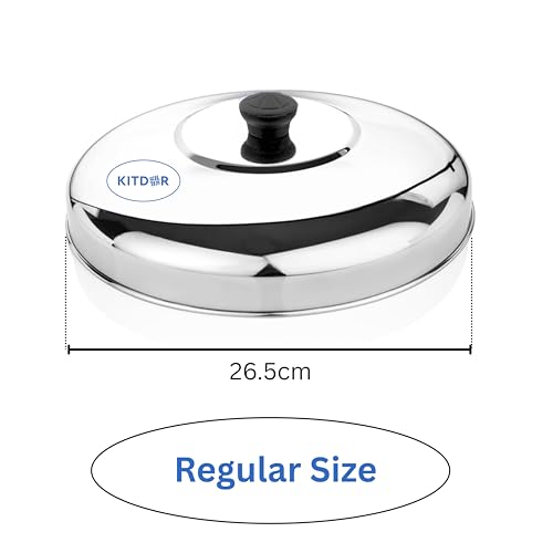 Image of Glossy Steel Lid for tawa | Melt-Free with a Good Grip for Dosa lid also for Kadai and Other Utensils | Round, Rust Resistant Steel (Dome Lid, Regular)