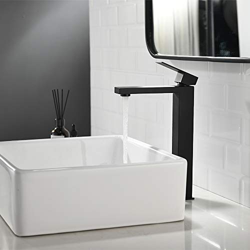 Friho Single Handle Matte Black Tall Bathroom Vessel Sink Faucet, Modern Bathroom Vanity Faucets Vessel Basin Mixer Tap Bathroom Sink Faucet With Water Hoses #TOP1