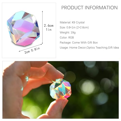 HDCRYSTALGIFTS Farbwürfel Prisma 20 mm K9 optisches Kristallglas Polyeder RGB Dispersion Prisma für Physik, Fotografie, Desktop-Dekoration