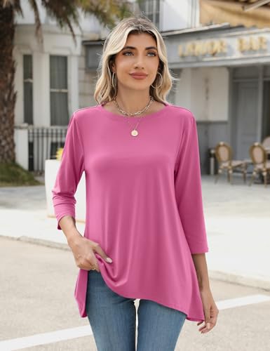 LOMON 3/4 Sleeve Tunic Tops for Women Loose Fit Dressy Casual Blouse Flowy Shirts to Wear with Leggings S-3XL
