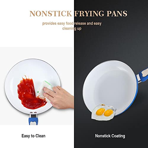 Fgy 6 Pieces Nonstick Frying Pan Set With Induction Bottom - 8 Inch Omelet Pan, 9.5 Inch & 11 Fry Pans With Glass Lids - Dishwasher Safe (Blue) #TOP5
