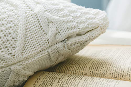 Dokot Cable Knit Throw Pillow Cover, Decorative Square Warm Cushion Case With Diamond Check Pattern For Home Office Car Sofa, 18 X 18 Inch, Cream #TOP4