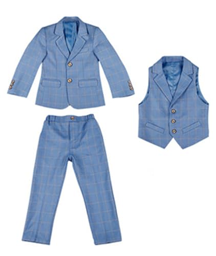 Costume trois pièces garçon à carreaux confortable sans plis pour banquet