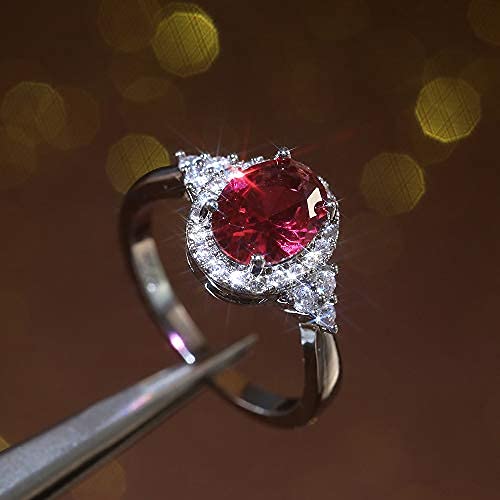 925 Sterling Silver Red Created Oval Ruby Micro-inlaid Zircon Women's Engagement Ring(US Code 6)2