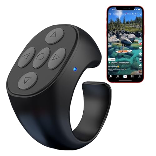 Anillo con control remoto para dedo, desplazamiento remoto Bluetooth, girador de páginas, compatible con iPhone Tiktok, iPad, Android (negro)