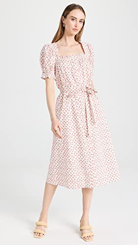 English Factory Women's Floral Midi Dress With Short Puff Sleeve, White/Pink, S #TOP20