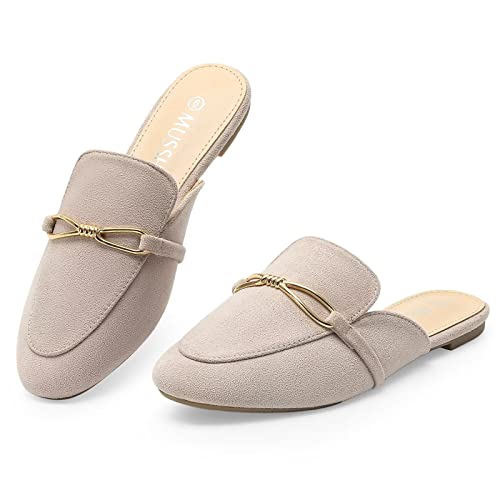 Musshoe Women Mules Comfortable Pointed Toe Mules For Women Flats With Buckle,Beige 6 #TOP26