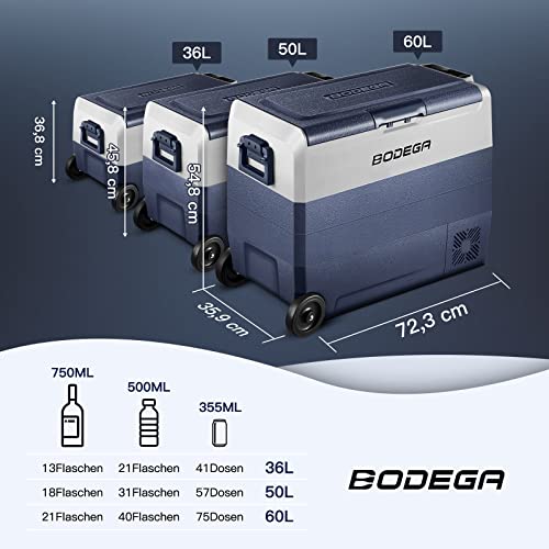 Foto von BODEGA Kompressor-Kühlbox, 50 l, elektrisch, 12 V/24 V und 100 – 240 V, Camping, -20 °C bis 20 °C, doppelte Zone, für Auto, LKW, Boot, Wohnmobil und Steckdose