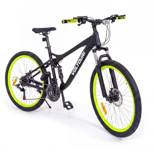 THUNDER Bicicleta de Montaña 26 Pulgadas VOLTOURI – 21 Velocidades con Cambios y Frenos de Disco (Negro-Verde)