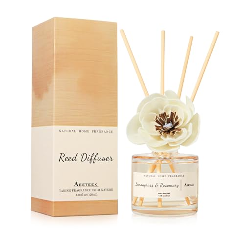 Image of Aeeteek Reed Diffuser - Lemongrass & Rosemary Essential Oil Aroma for Home, Room Decor Aesthetic with Long-Lasting Fragrance, 4.06 fl oz (120 ml) Air Freshener for Office, Bathroom