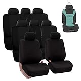 FH GROUP Three- Row Multifunctional Flat Cloth Car Seat Covers, Airbag Compatible and Split Bench -...
