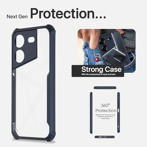 Image of Pikkme Tecno Pova 5 / Tecno Pova 5 Pro 5G Back Cover | Crystal Clear Transparent Back | Ultra Hyrbid | Full Camera Protection | Raised Edge | Bumper Back Case (Blue)
