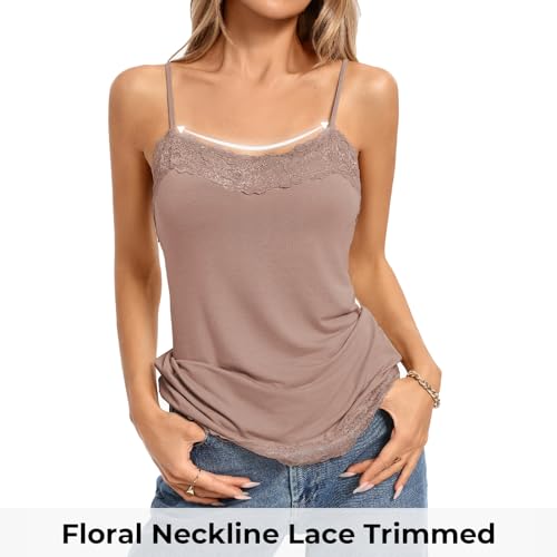 Image of Kate Kasin Women's Adjustable Spaghetti Strap Lace Trim Cami Tunic Tank Top 2PACK