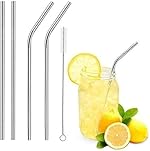 Stewit Reusable Stainless Steel Straws for Drinking with Brushes 8.5 Inches BPA-Free Metal, Thick, Long (2 Bent + 2 Straight +1 Brush)