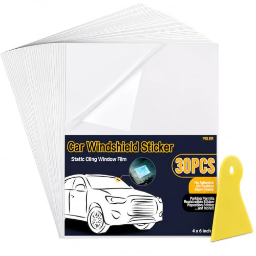 Image of PSLER Sticker Shield Windshield, Static Cling Window Film, 4x6 30 Pack